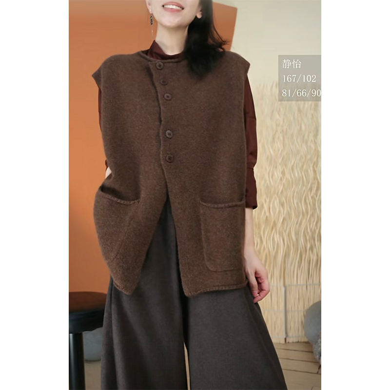 【与风萦】山羊绒斜襟宽松马夹 针织时尚百搭复古短款