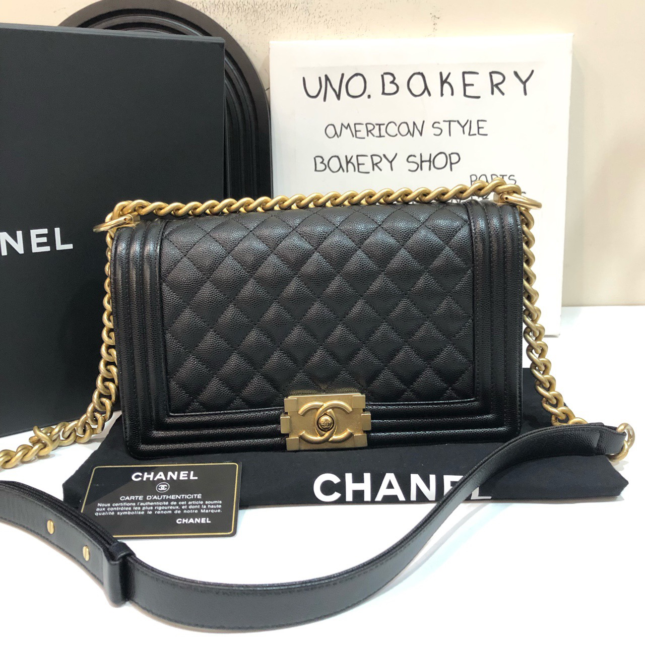 95新 Chanel/香奈儿 【蔡包紫】黑金leboy中号