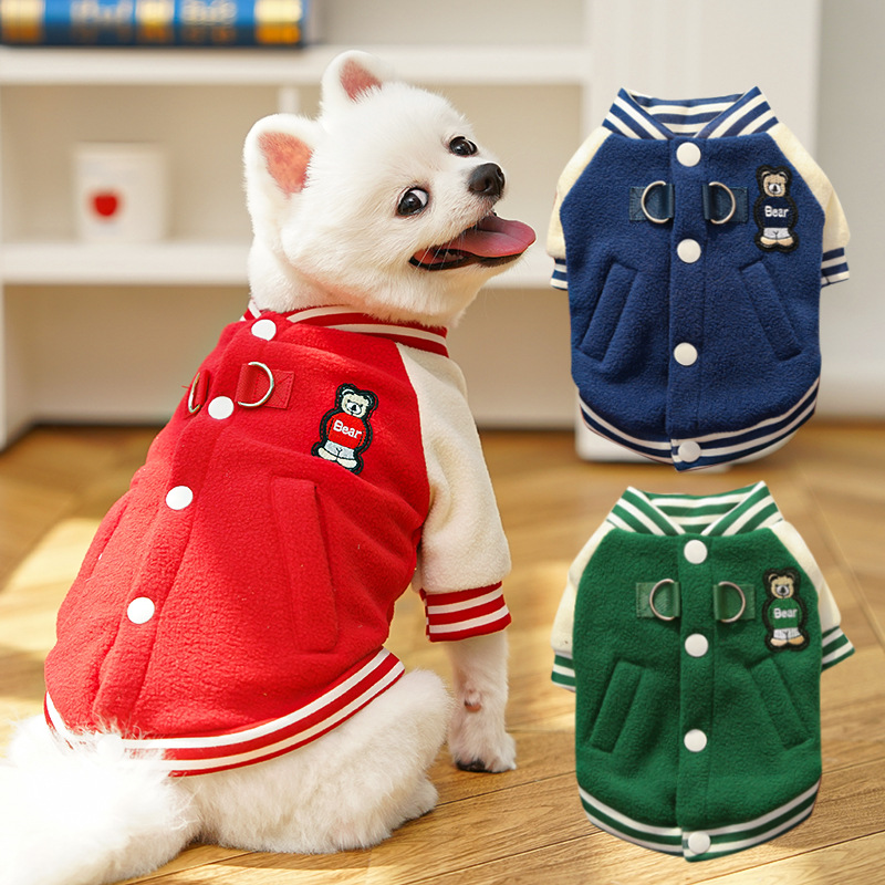 棒球服猫咪毛宠物秋冬摇粒绒衣泰迪狗狗衣服秋冬款