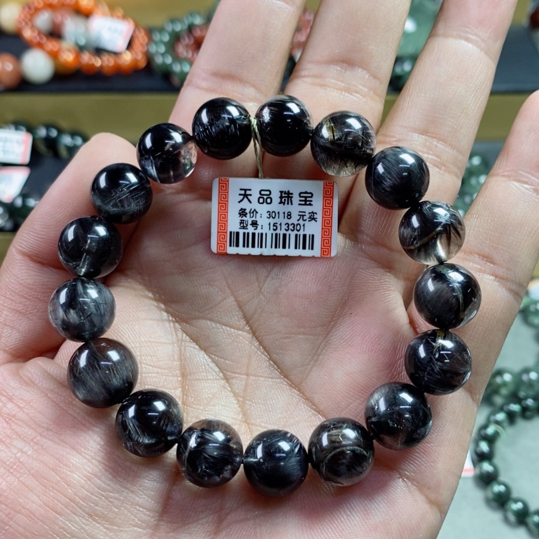 水晶手串未镶嵌猫*黑银钛1513301