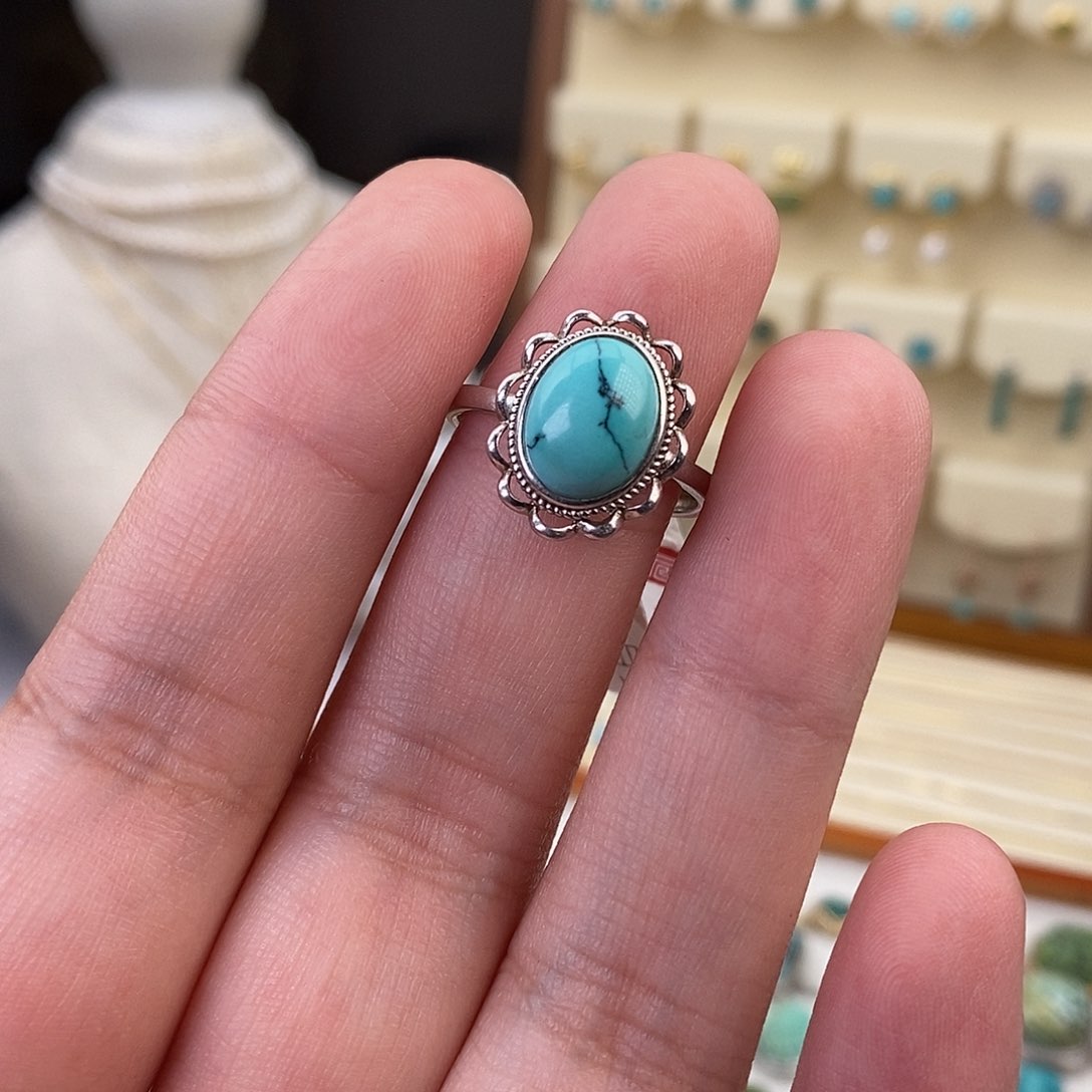 绿松石戒指银S925镶嵌