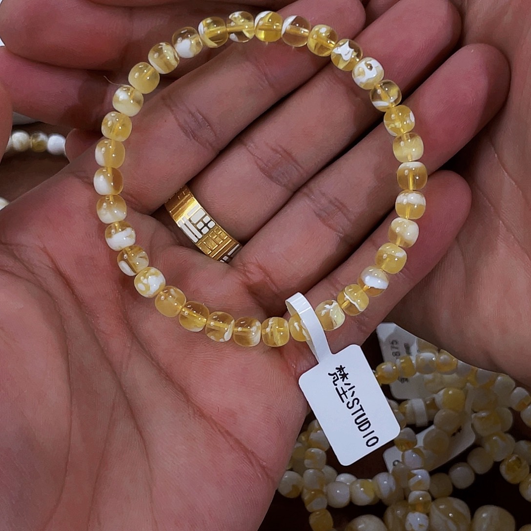 琥珀未镶嵌手链金白6m