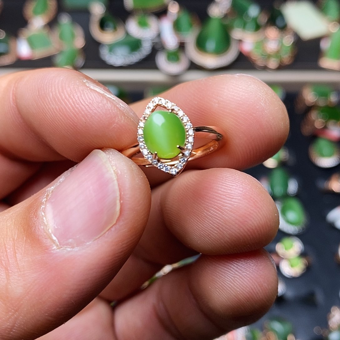 和田玉（碧玉）戒指银S925镶嵌