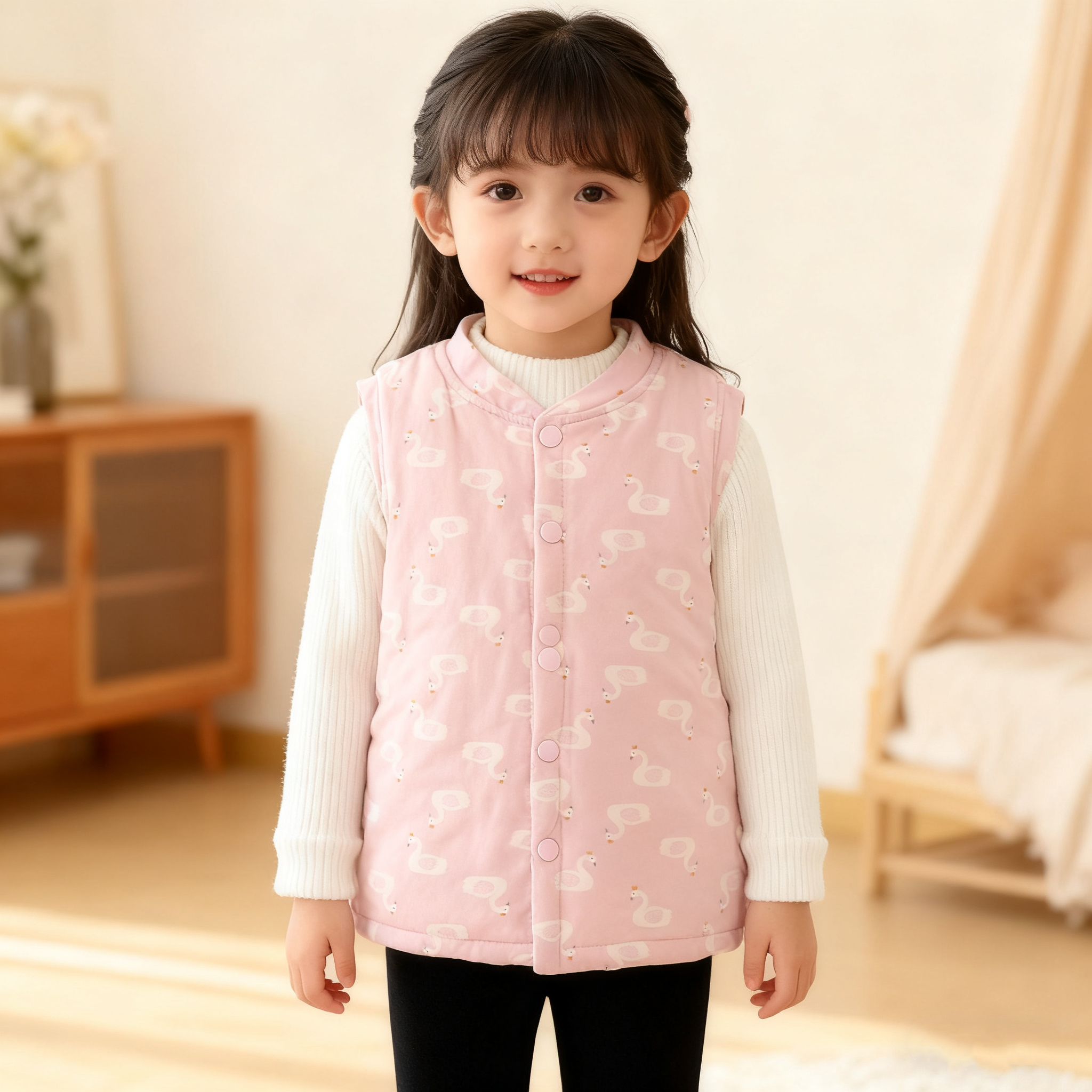 2025新款卡通可机洗儿童手工棉花马甲，加厚保暖吸汗透气