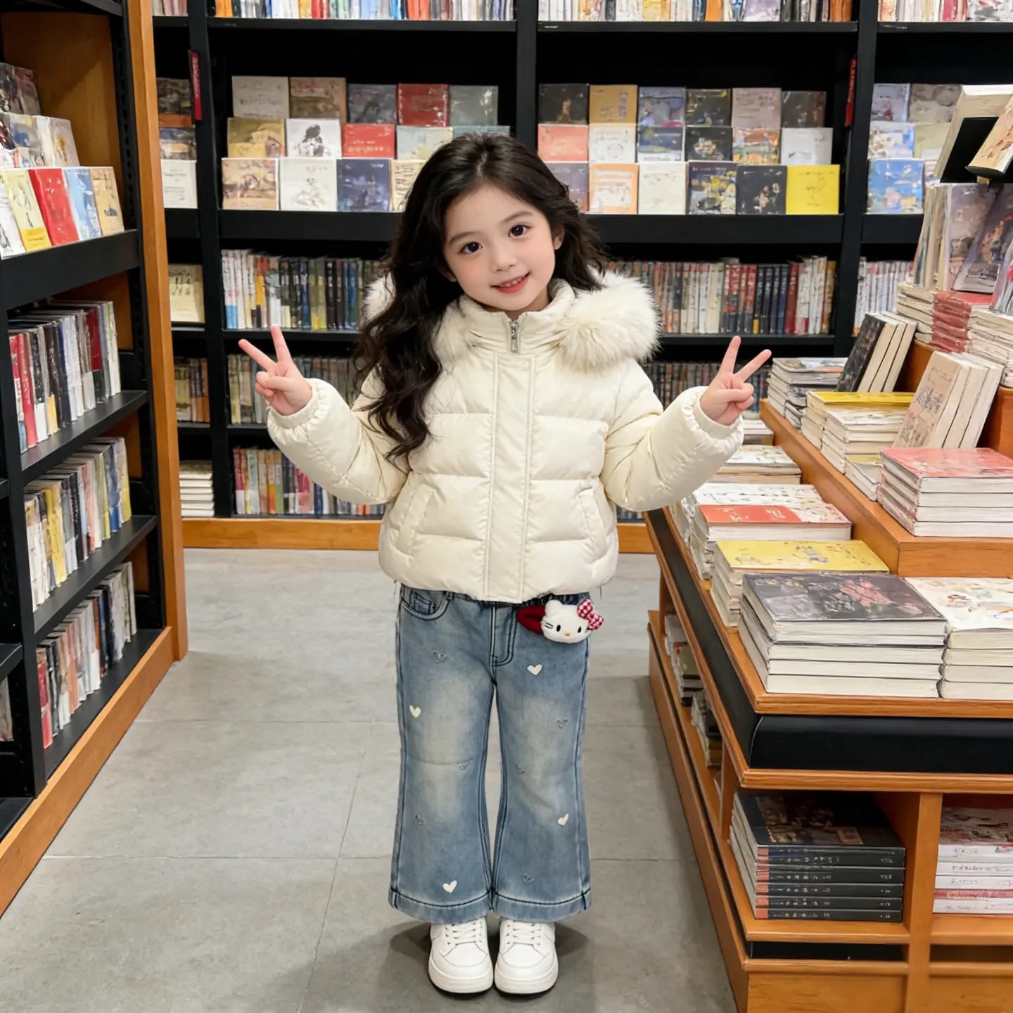 韩系风格冬季加绒加厚女童直筒牛仔裤时尚百搭款
