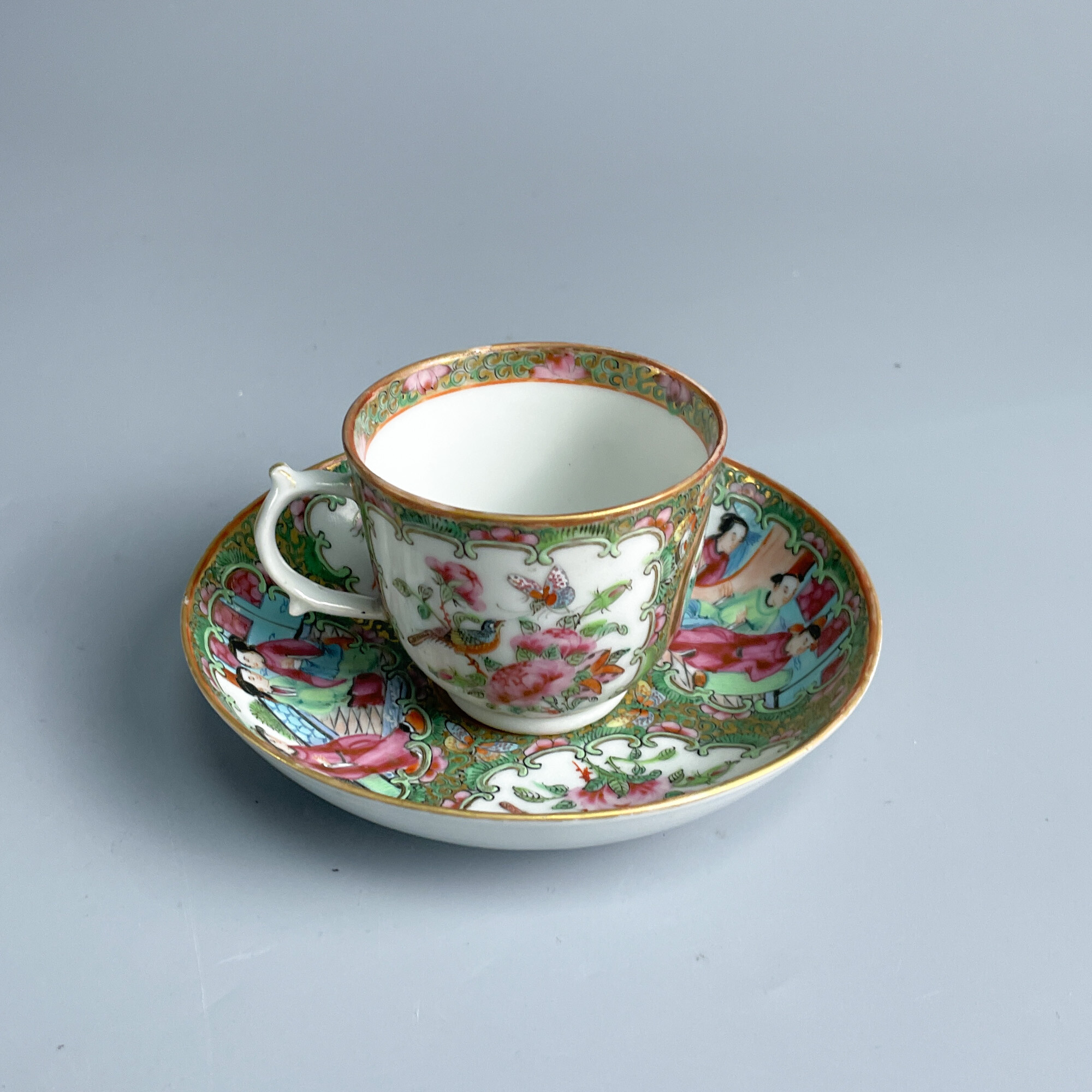 瓷器古董清光绪广彩人物杯碟一套M25C6008869古玩收藏文物/绣花张