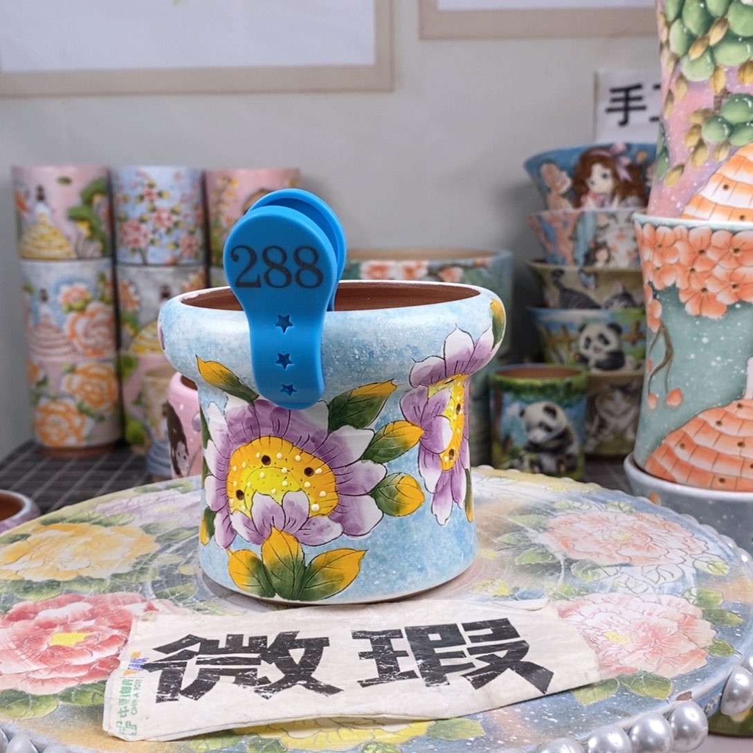 紫砂花盆红陶手绘盆