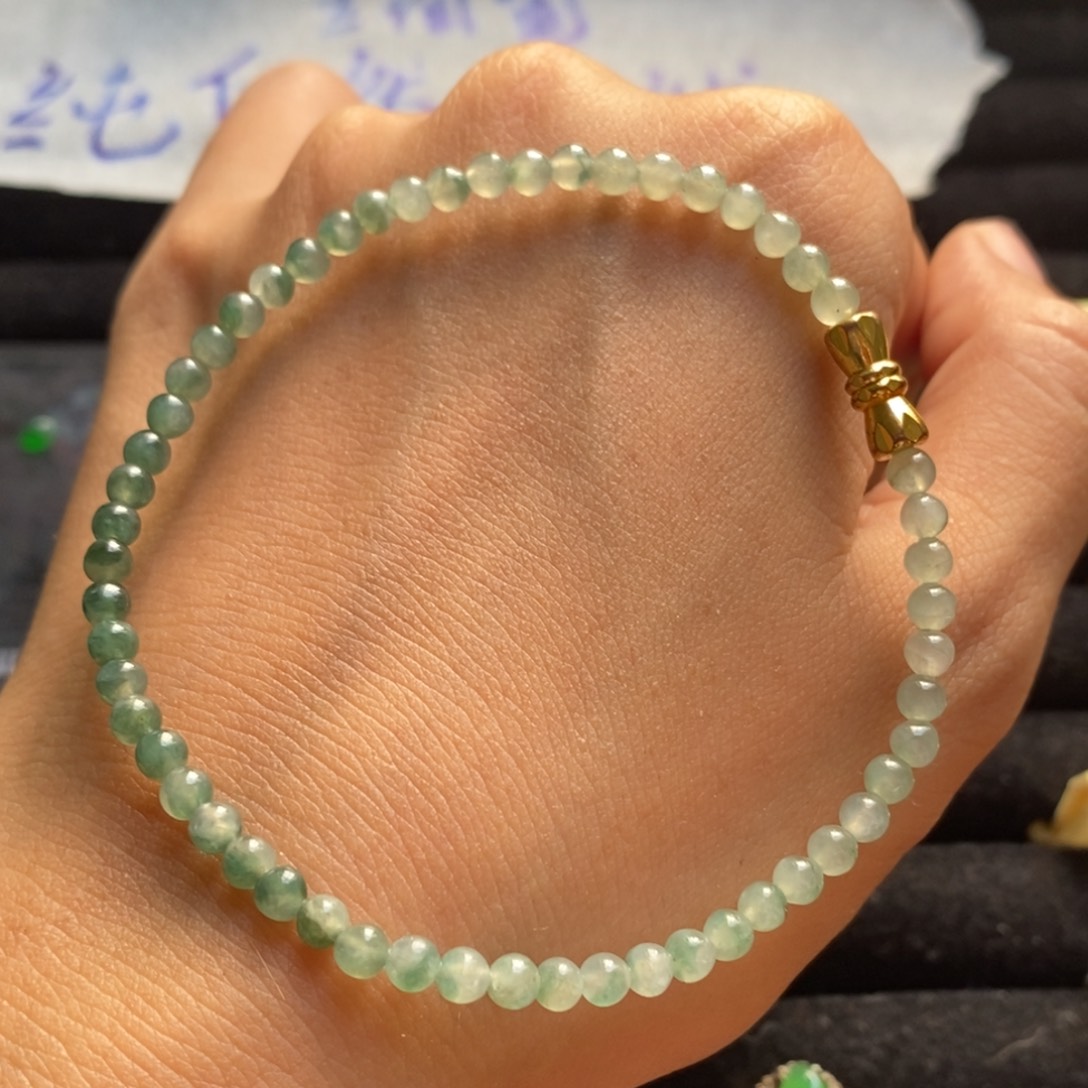 未镶嵌定制翡翠小米珠飘花手串