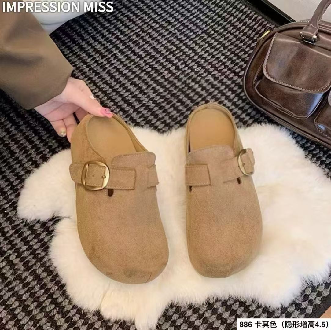 小薇家【半拖4.5cm】886秋冬韩系皮扣百搭增高勃肯半拖