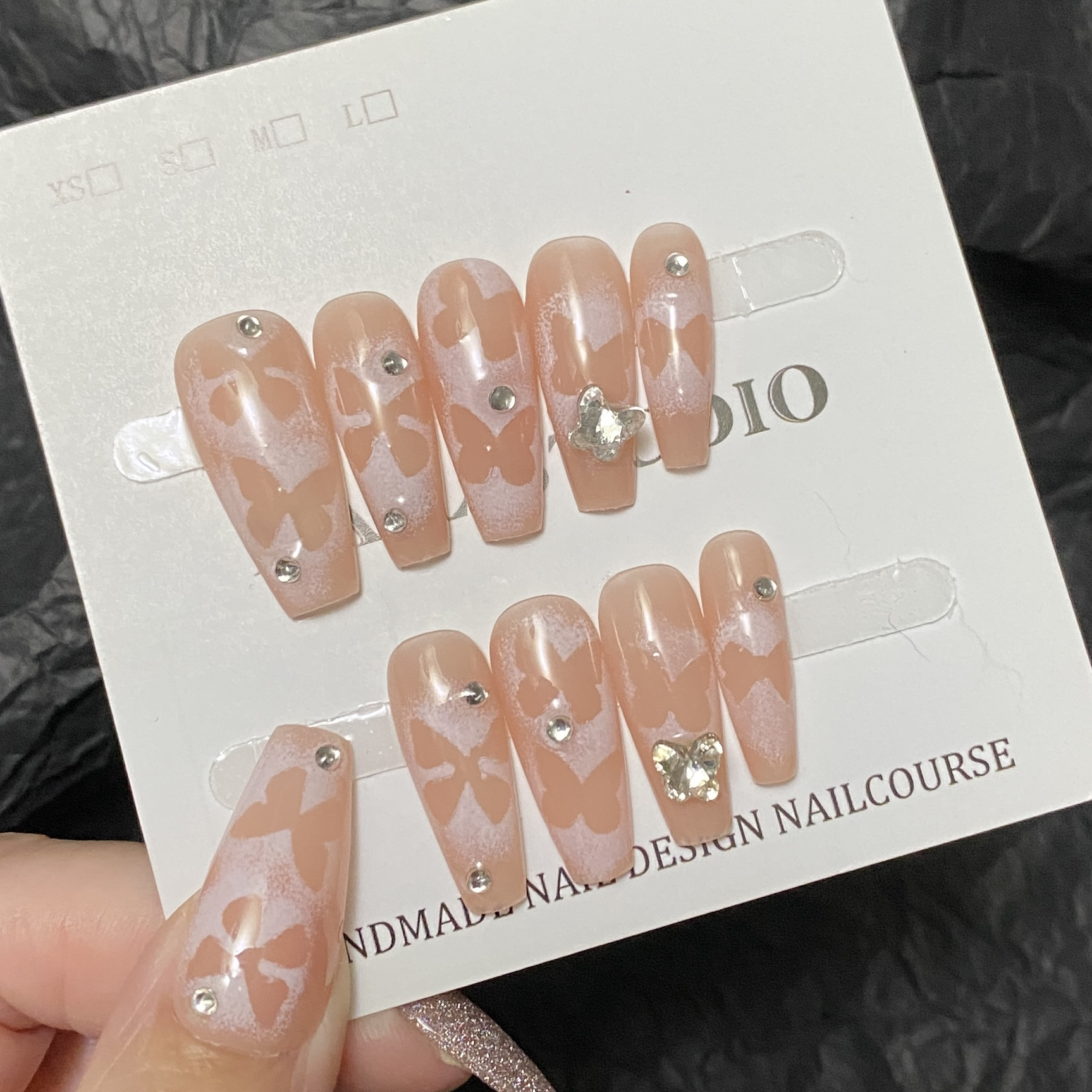 两幅包邮0021现货纯手工穿戴甲 镂空蝴蝶