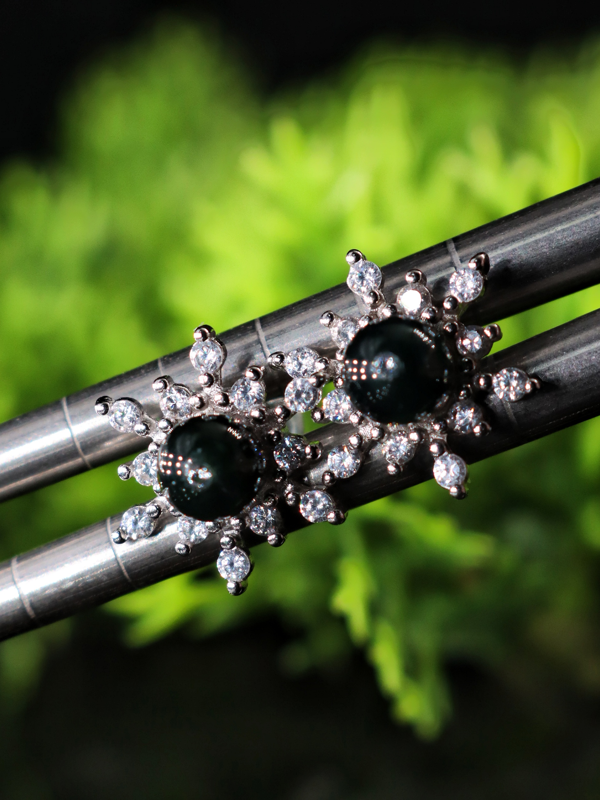 国风耳钉墨翠A货翡翠耳饰s925银百搭女款01