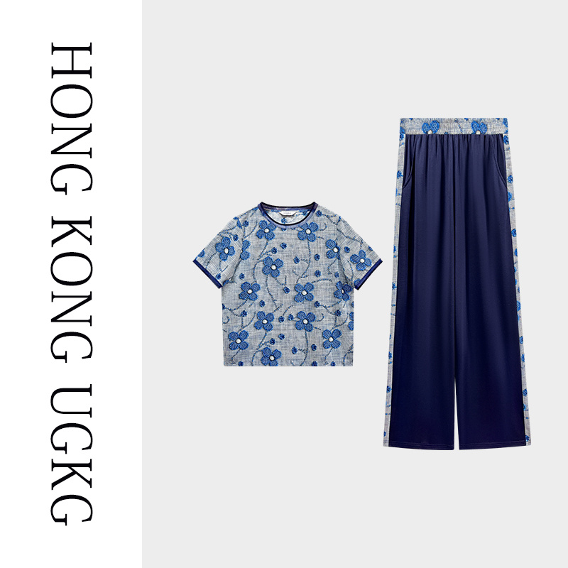 UGKG时尚休闲套装女夏季薄款防晒衣宽松阔腿裤两件套女73252ZH437