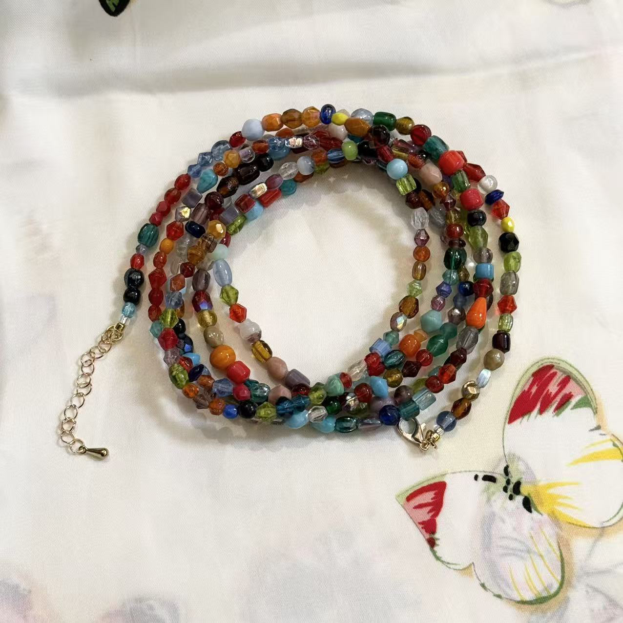 合金琉璃项链 LZ5246彩色多宝不规则双层琉璃项链150cm