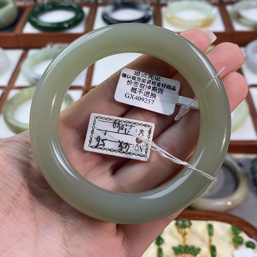 和田玉未镶嵌手镯青海高冰晴水圆条57/58