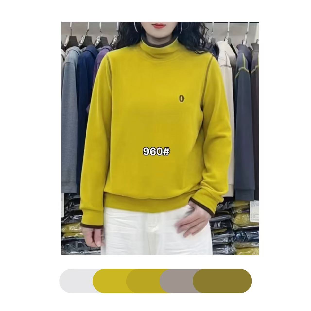 960高领套头中长款休闲风拼接打底衫百搭上衣打底洋气加绒加厚