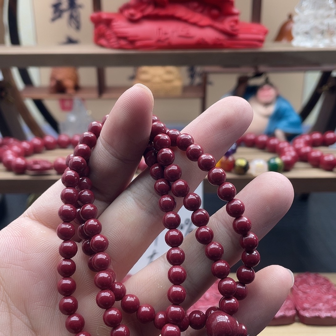 天然辰砂朱砂三圈手链