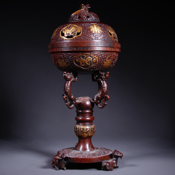 旧藏 狮庆盘龙钮豆式熏炉巧生香薰炉 W 89186 毕