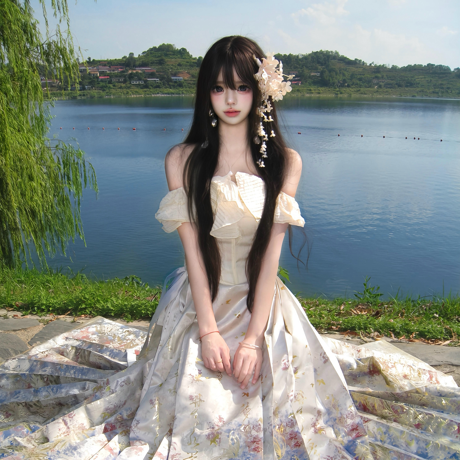 揽风华【昙花漫卷】原创汉服半身裙马面裙女仿妆花织锦缎双经轴工艺