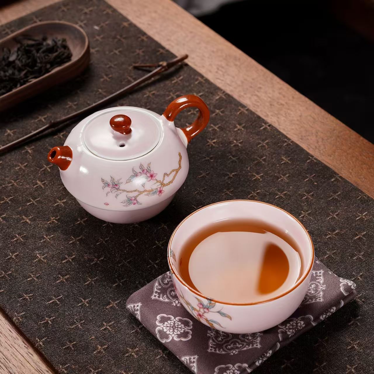 （壶+杯+包）粉汝旅行茶具w2858