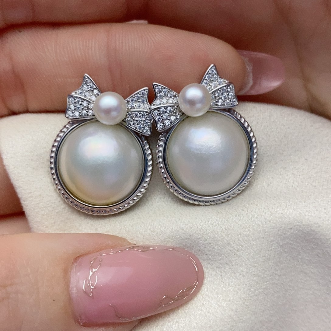 【闪购商品】拼合珍珠（马贝珠）耳饰银S925镶嵌9