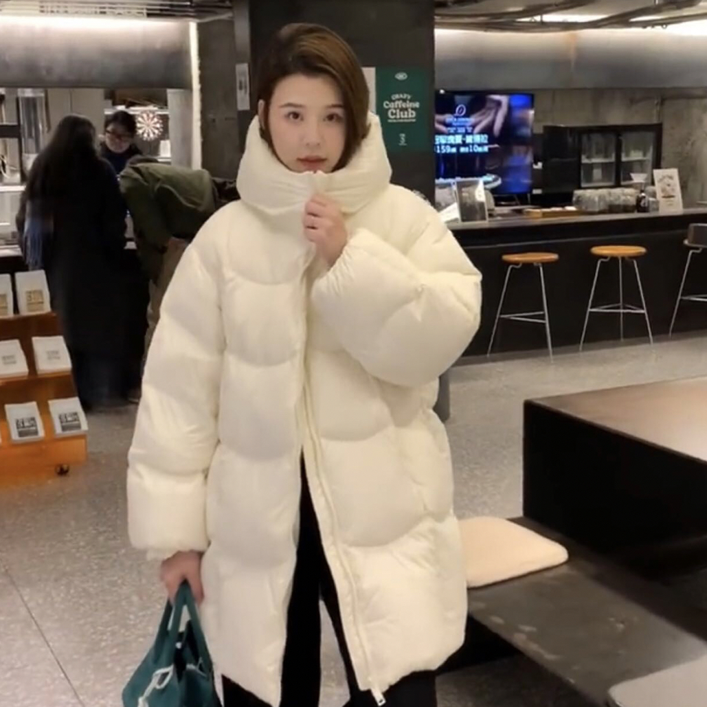 立领长款宽松女百搭冬季女士简约ins中长款