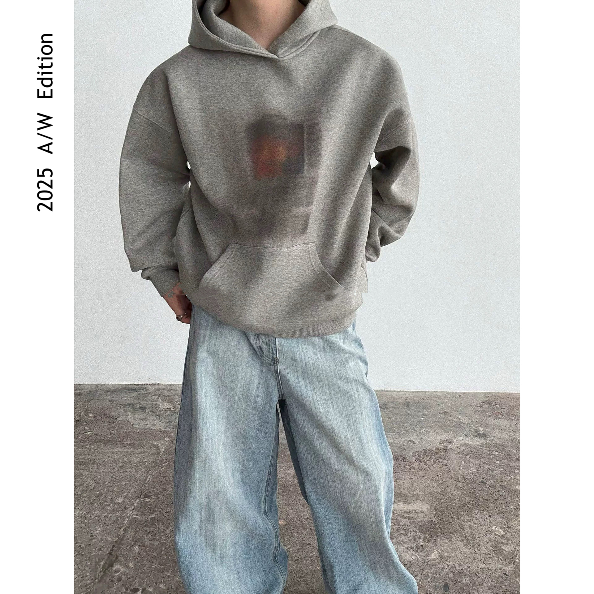 ARUI 2025 A/W 重磅加绒“100棉”落日余晖印花连帽宽松廓形男卫衣