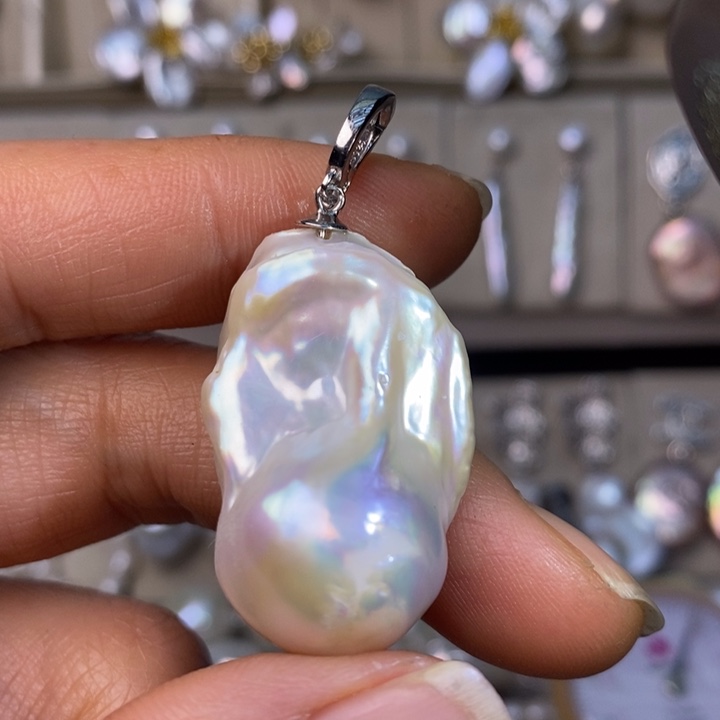 淡水珍珠耳坠银S925镀金镶嵌