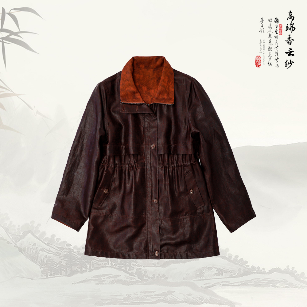 新款香云纱红油皮子龟纹复古风衣外套539760