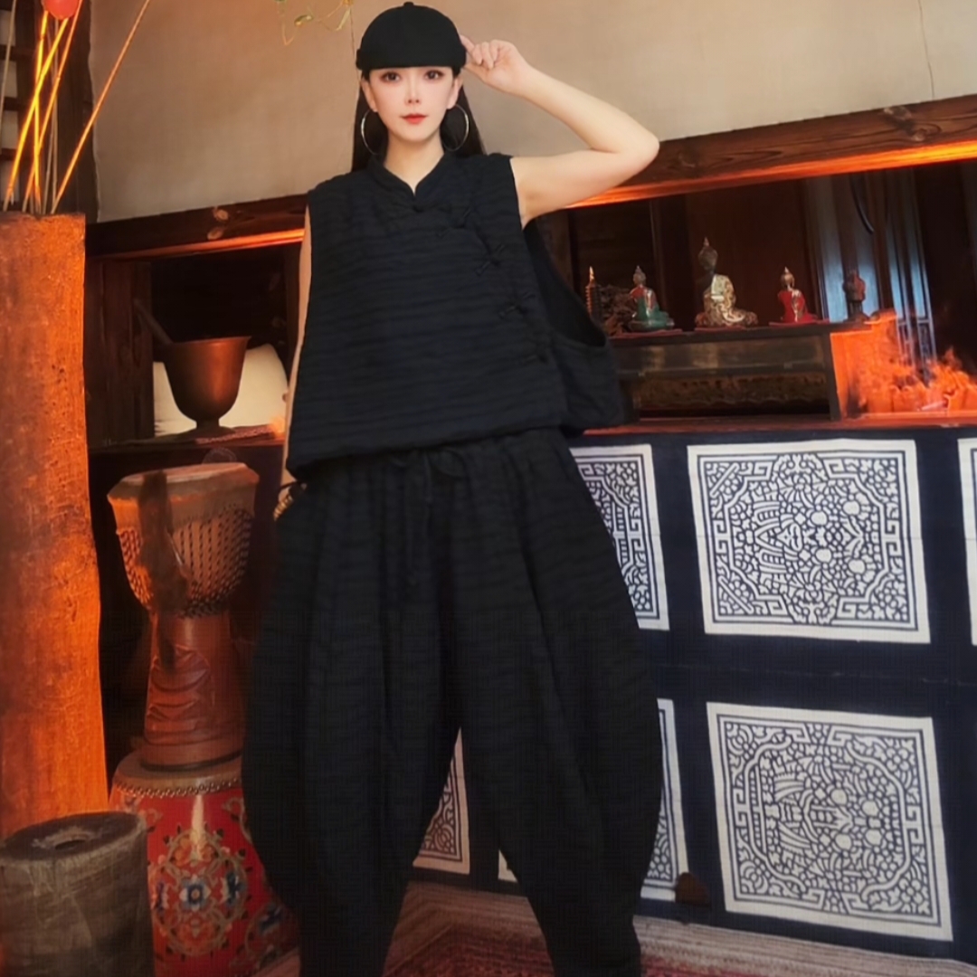 東森家设计师新款百搭宽松马甲棉套装