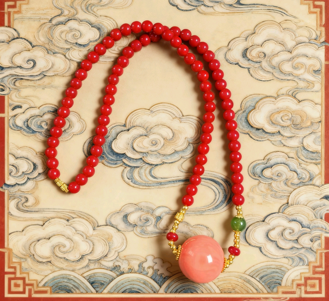 483精品8mm红色圆珠搭配锁骨珠项链