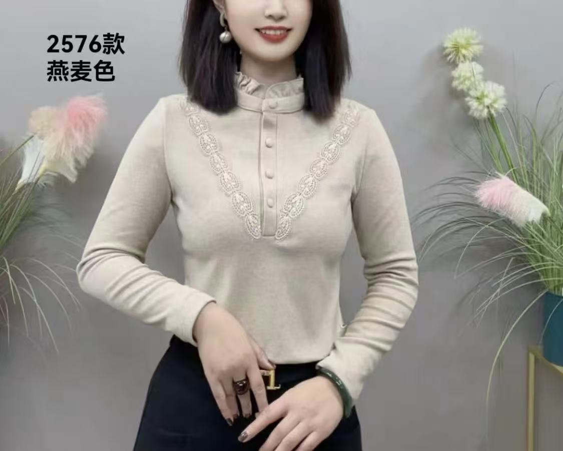 秋冬新款拼接花边木耳领衬衫长袖洋气时尚百搭显瘦一体绒上衣女