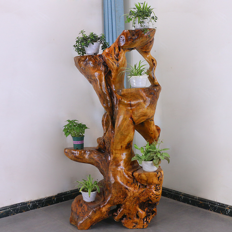 根雕花架实木天然树根树头根艺盆景架天然客厅树桩摆件MH10692