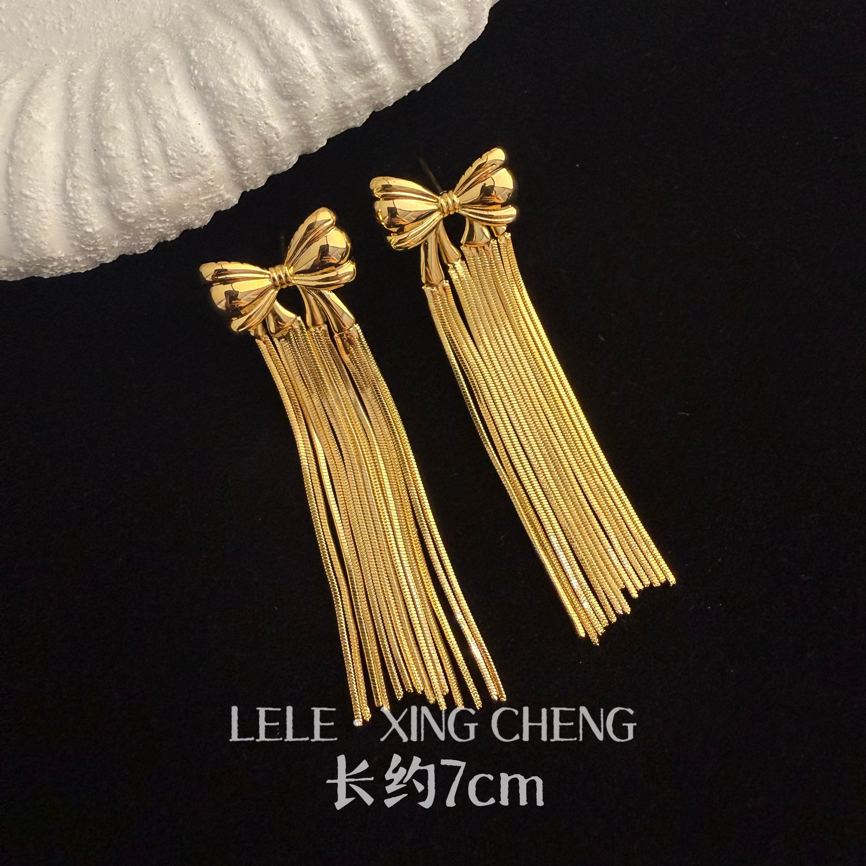 铜合金耳饰 欧美风蝴蝶结流苏耳环小众时尚百搭