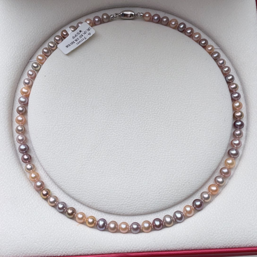 淡水珍珠银S925镶嵌颈饰6-7mm