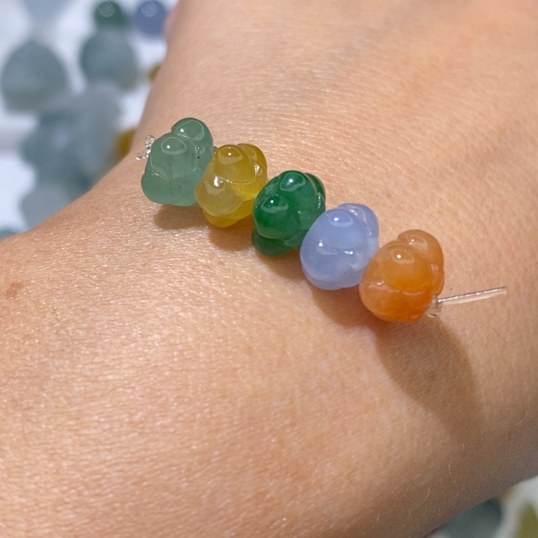 定制翡翠未镶嵌缅甸翡翠莲花一串五颗