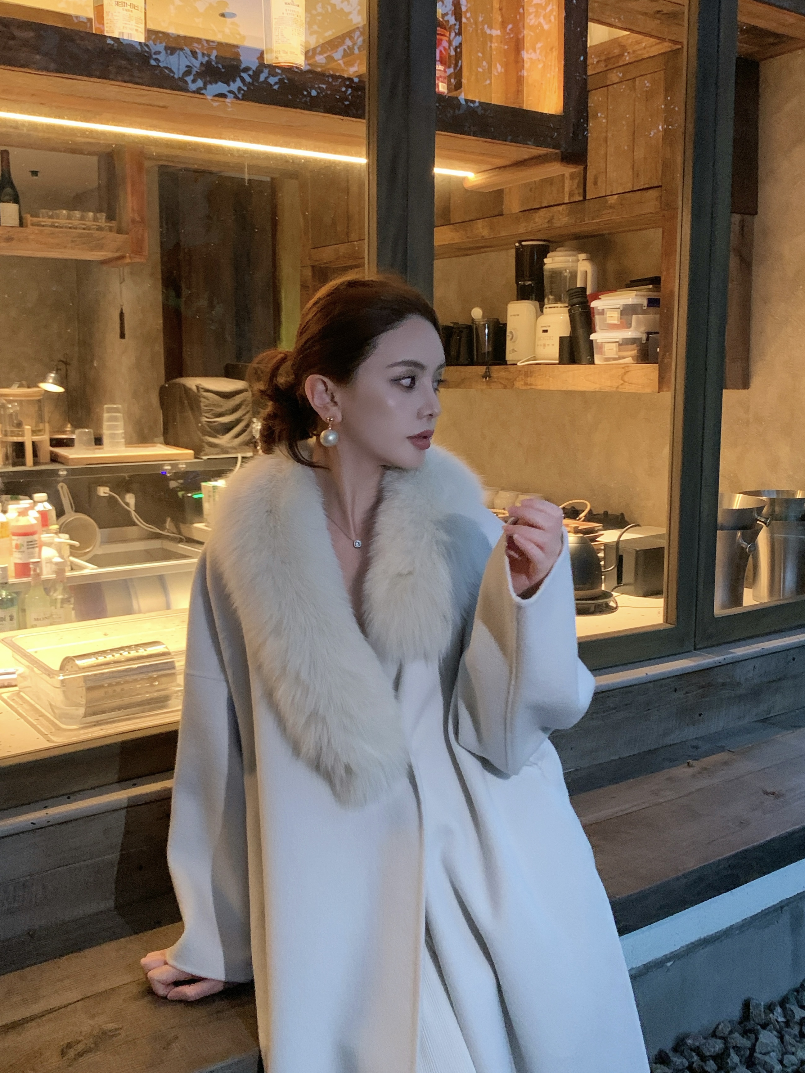 瑶栩Yaoxu【源生】清冷感羊毛双面呢大衣女秋冬廓形大毛领毛呢外套