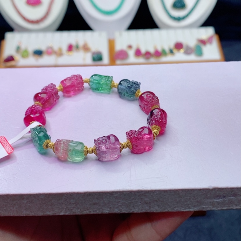 【闪购商品】碧玺碧玺m18K金镶嵌貔貅手链