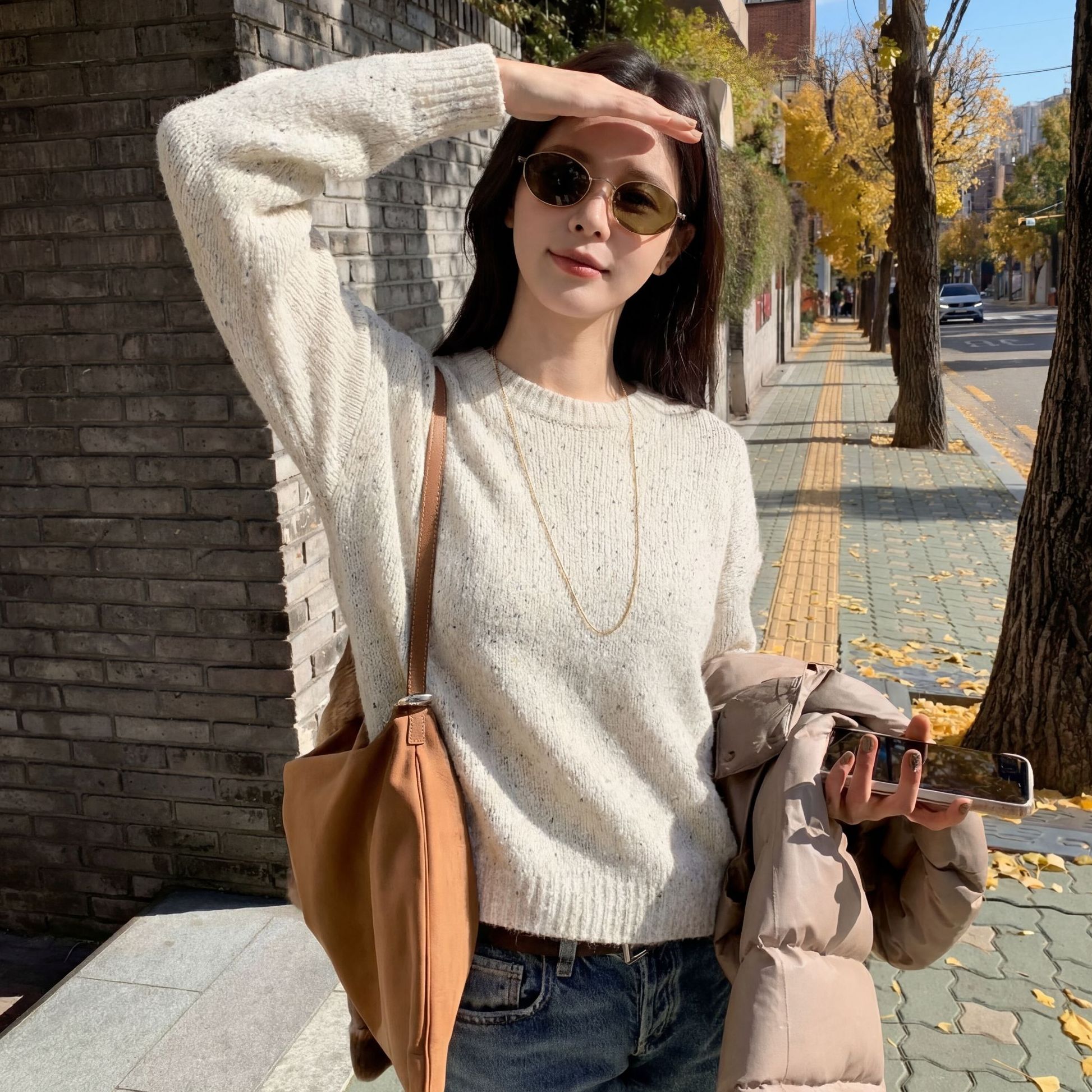 CocoHerben修身型女圆领厚款落肩袖毛针织衫百搭轻奢时尚衫HB1231