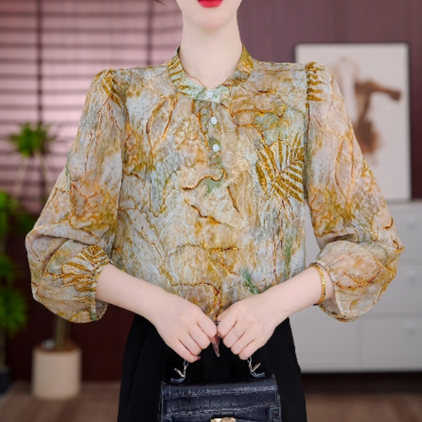 2025新款棠梨青辞优雅小衫洋气衣服套头衬衫中袖女上衣打底时尚