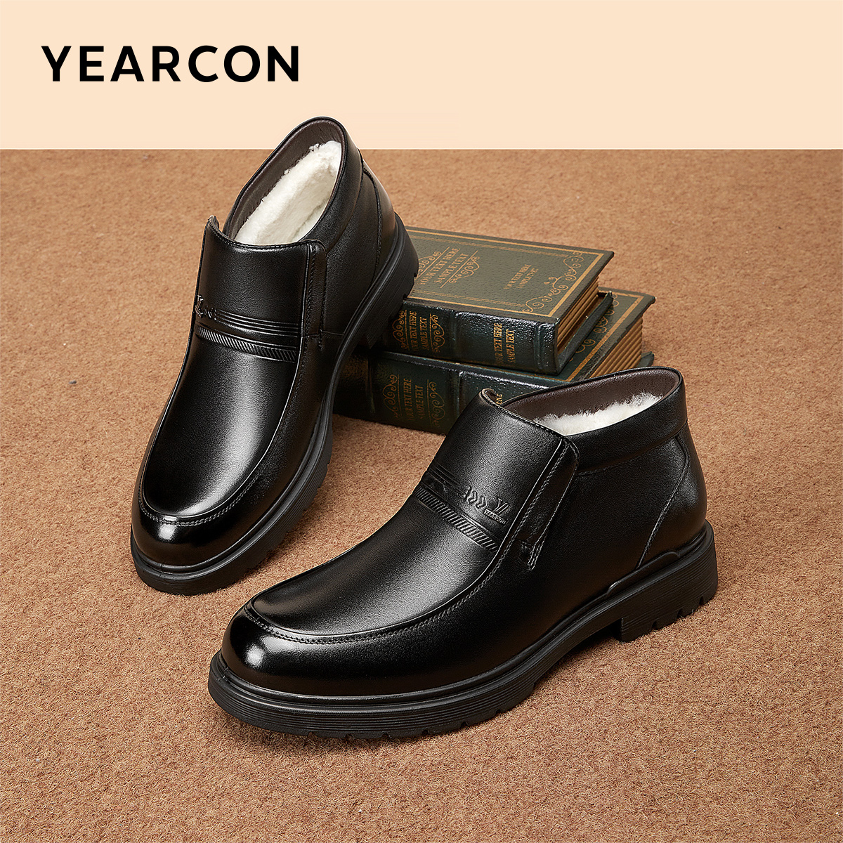 意尔康男鞋2025冬季新款加绒加厚棉鞋羊毛软底爸爸休闲皮鞋97219W