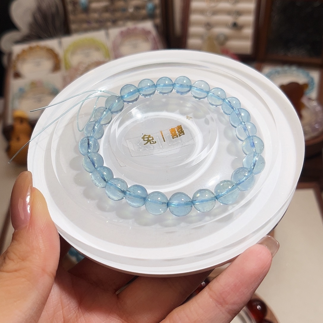 豆***水晶手链未镶嵌7.5冰川蓝海蓝宝