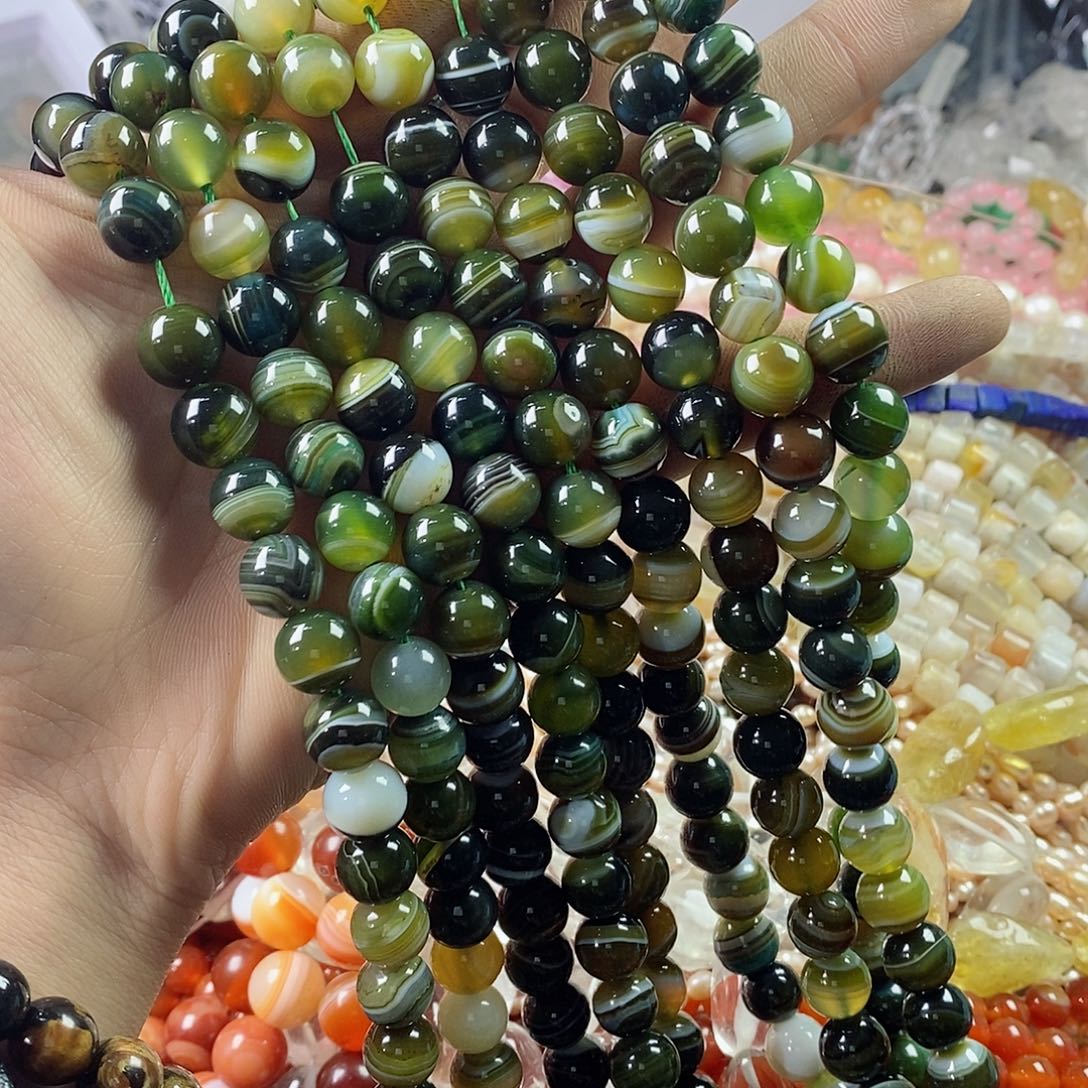 玛瑙/玉髓珠宝半成品未镶嵌一条天然10mm绿蚕丝玛瑙B86