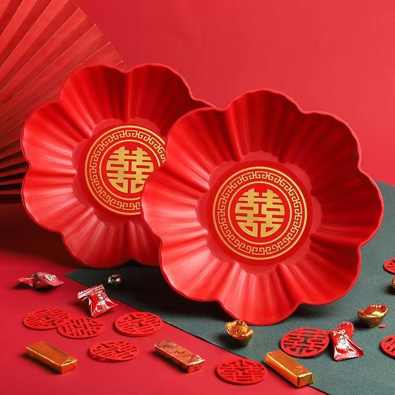批发结婚用品客厅家用婚宴瓜子干果盘新婚塑料花边果盘大中小号