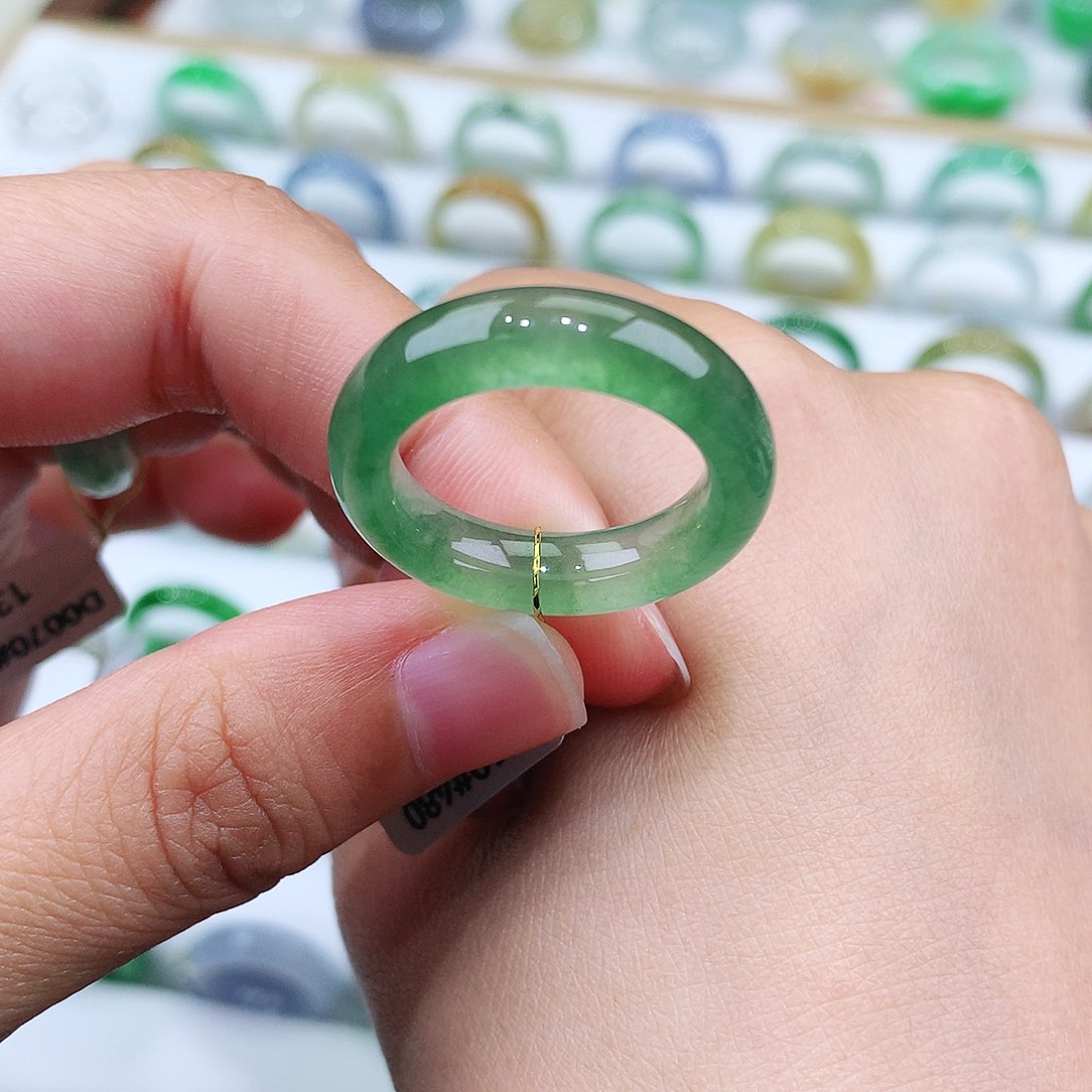 翡翠戒指未镶嵌17-18号冰润葡萄绿