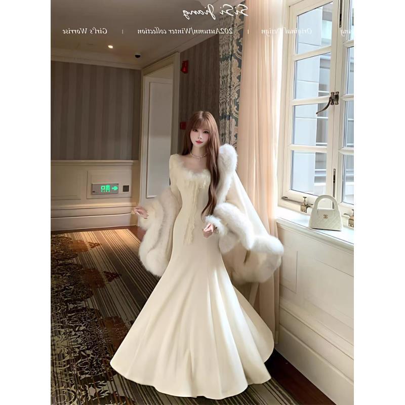 “雪绒莓莓”千金气质蕾丝花边显瘦连衣裙