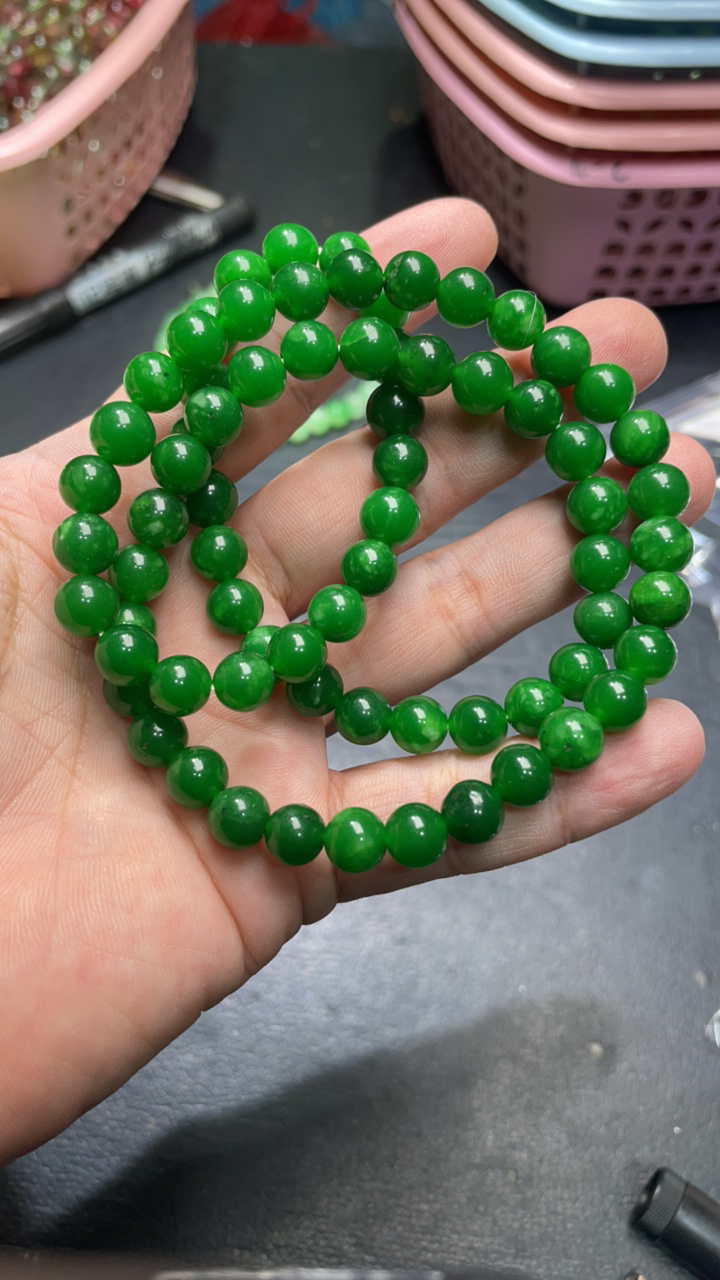 D  904  卡8 三圈满绿手串