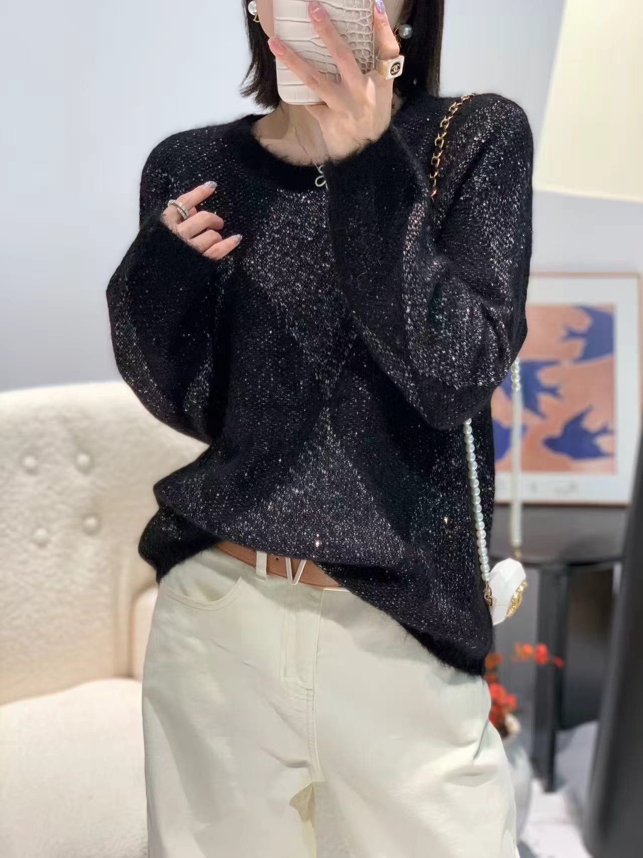 2025秋冬法式罗马风休闲百搭圆领毛衫长袖