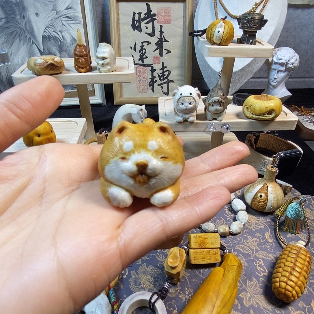 把件鹿骨鹿角根付柴犬把件配饰