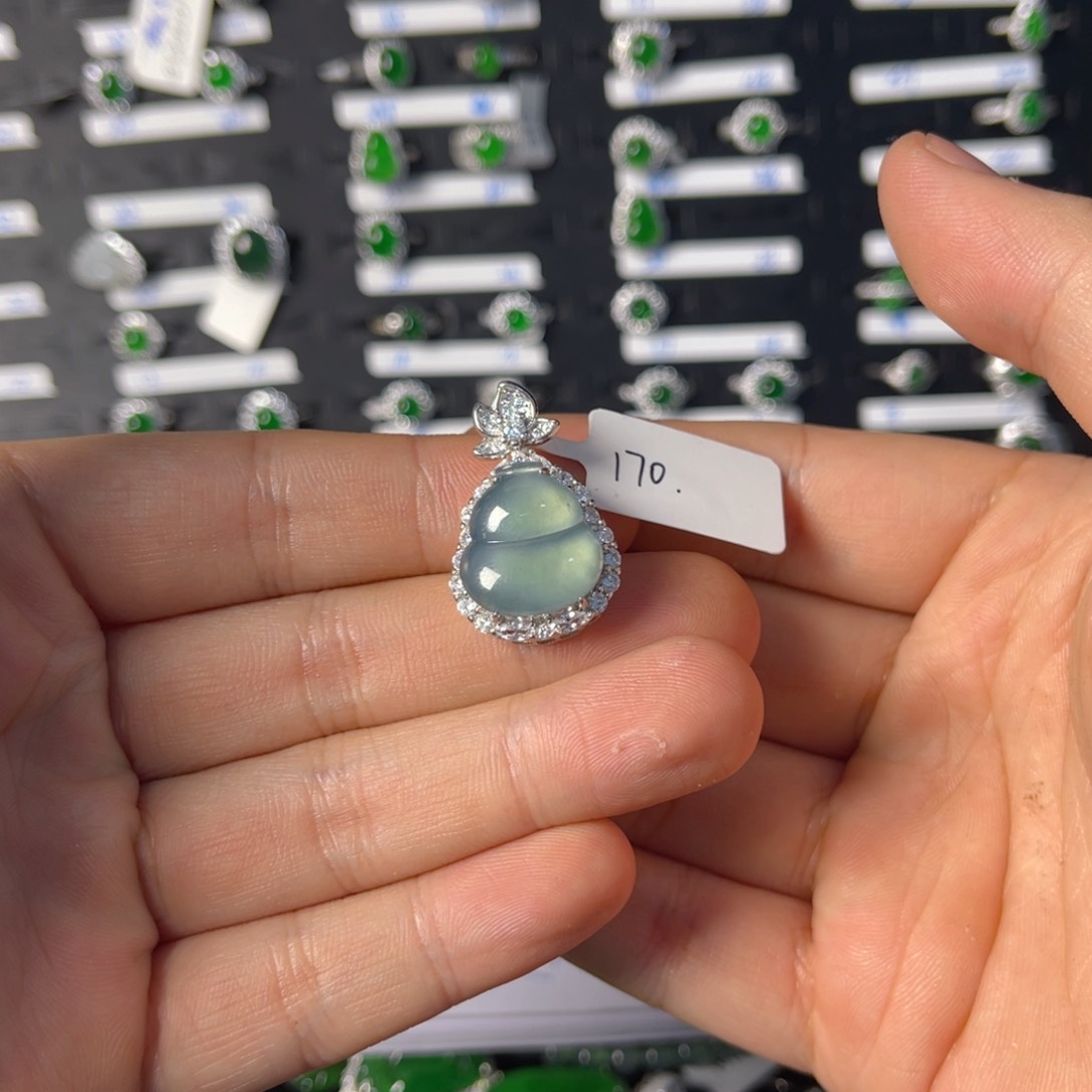 翡翠戒指银S925镶嵌翡翠吊坠