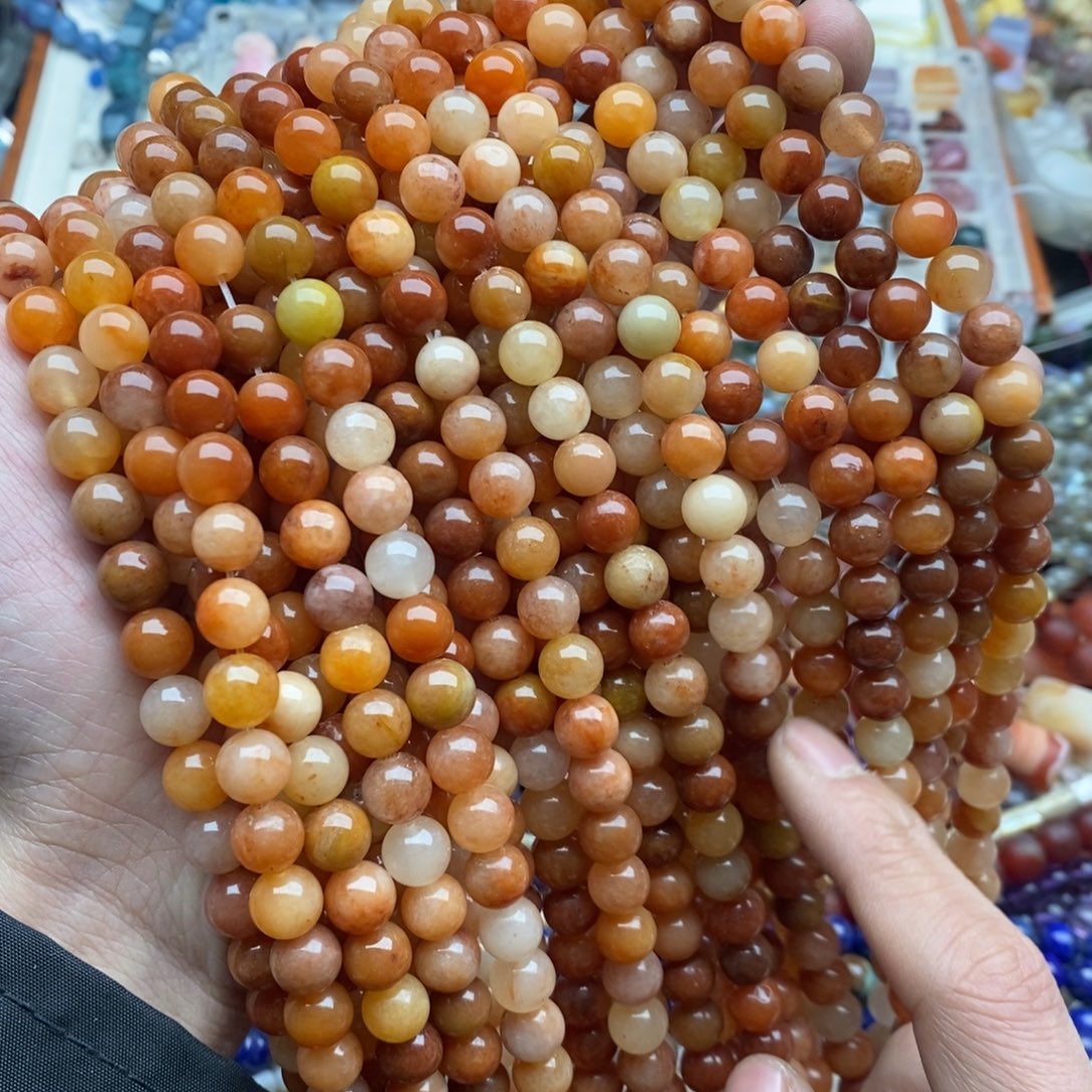 玛瑙/玉髓未镶嵌珠宝半成品一条天然8mm红金丝玉圆珠